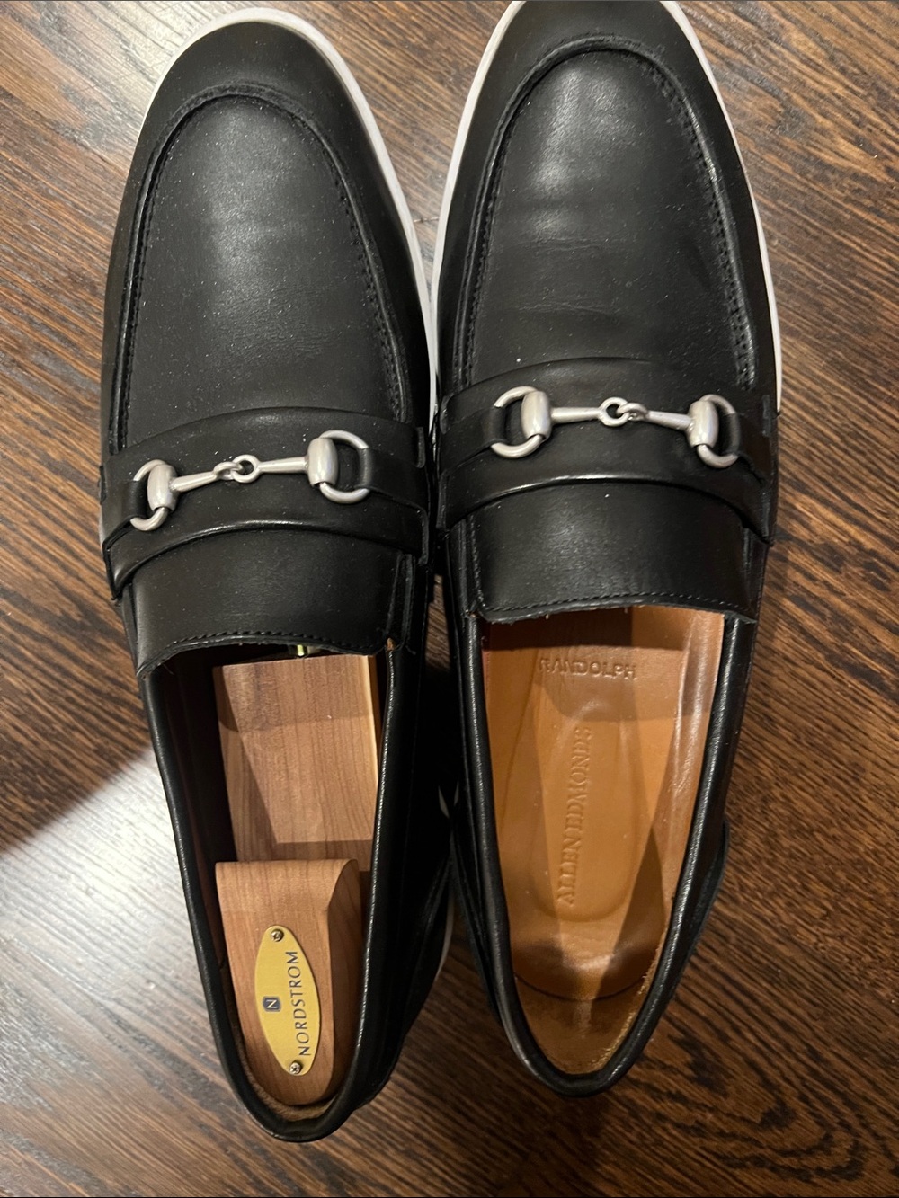 Allen Edmonds Black Leather Bit Loafers with Silver Hardware